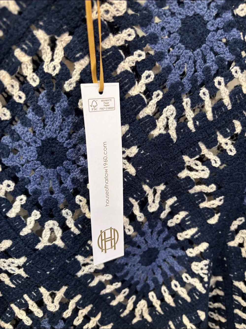 NWT House of Harlow 1960 Blue Geometric design Crochet fringe poncho